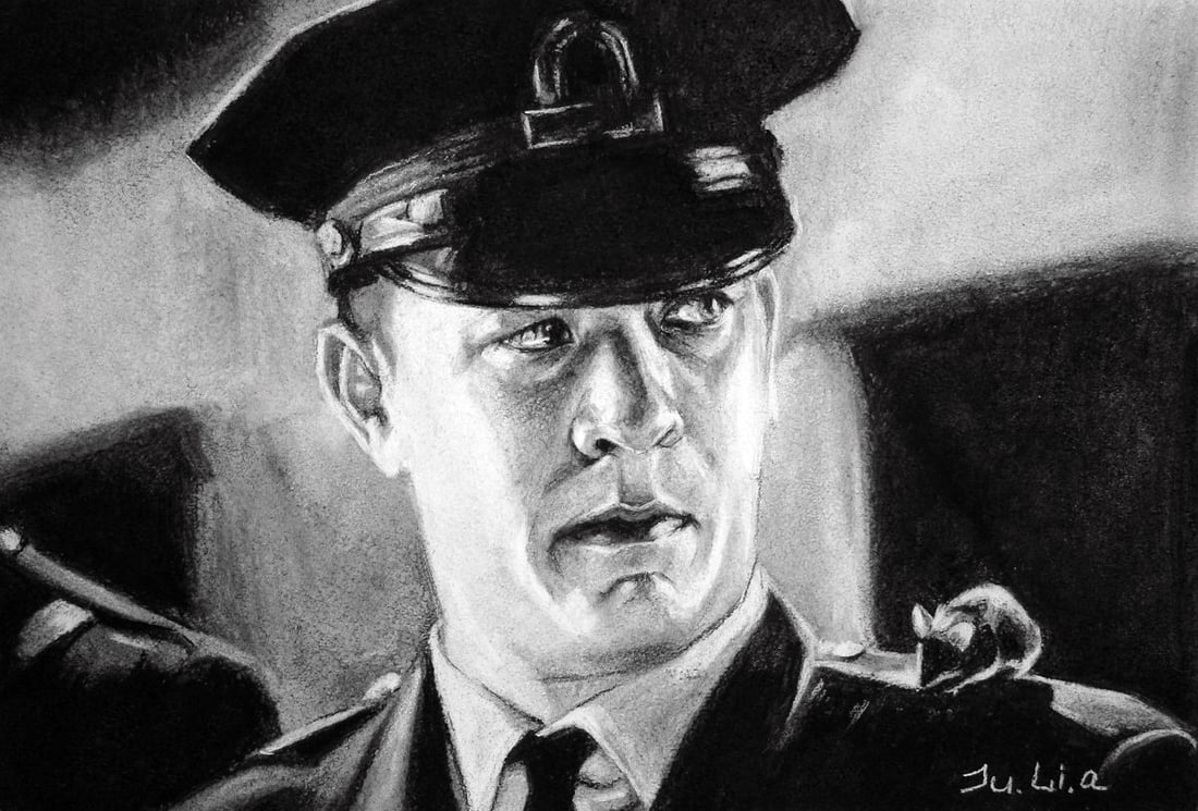 Coal painting Our secret Yulia Lihina: Title: Coal painting Our secret Yulia Lihina Description: No. Lih 16The coal painting titled "Our Secret!" is a stark, evocative portrayal of Paul Edgecomb, the character played by Tom Hanks in the fi