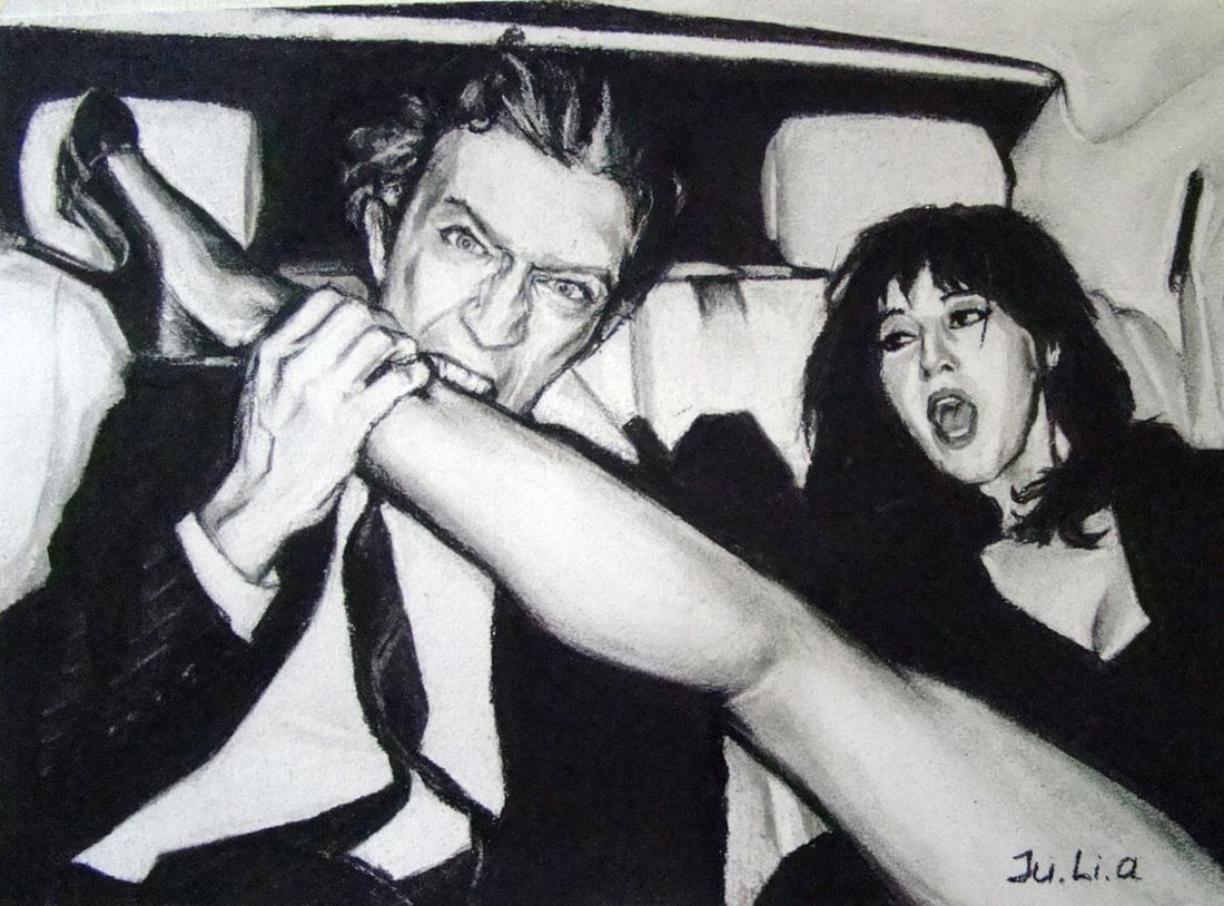 Coal painting Passion and sex Yulia Lihina: Title: Coal painting Passion and sex Yulia Lihina Description: No. Lih 28The coal painting titled "Passion and Sex" captures a moment brimming with intense emotion and dynamic tension. It features a c