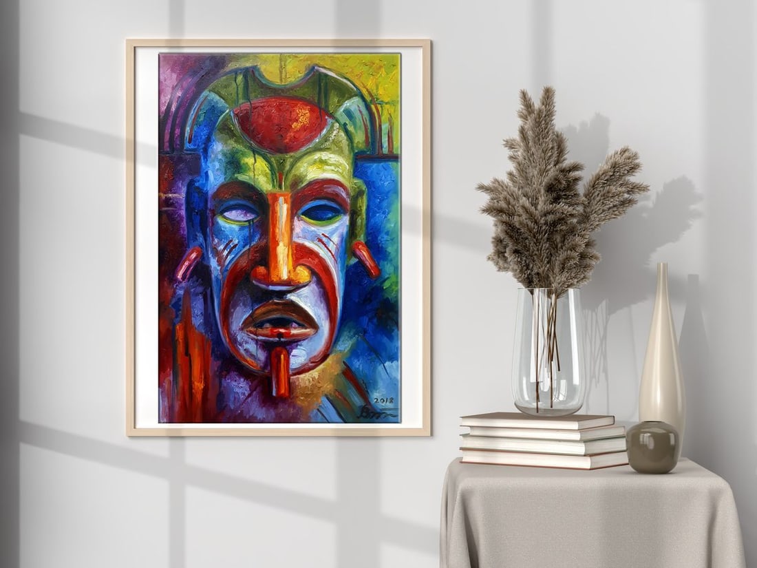 Oil painting A colorful mask of a tribal shaman Sergey Voichenko - 2