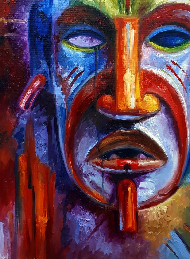 Oil painting A colorful mask of a tribal shaman Sergey Voichenko - 6