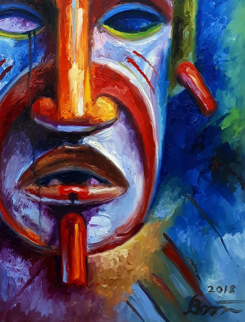 Oil painting A colorful mask of a tribal shaman Sergey Voichenko - 7