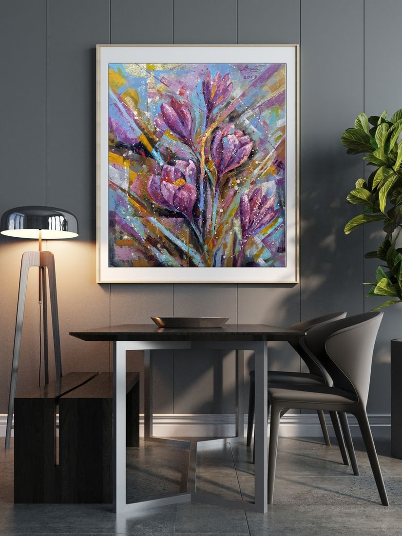 Oil painting Crocuses in March Sergey Voichenko - 2