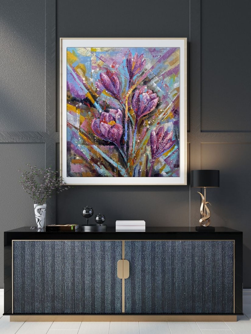 Oil painting Crocuses in March Sergey Voichenko - 3