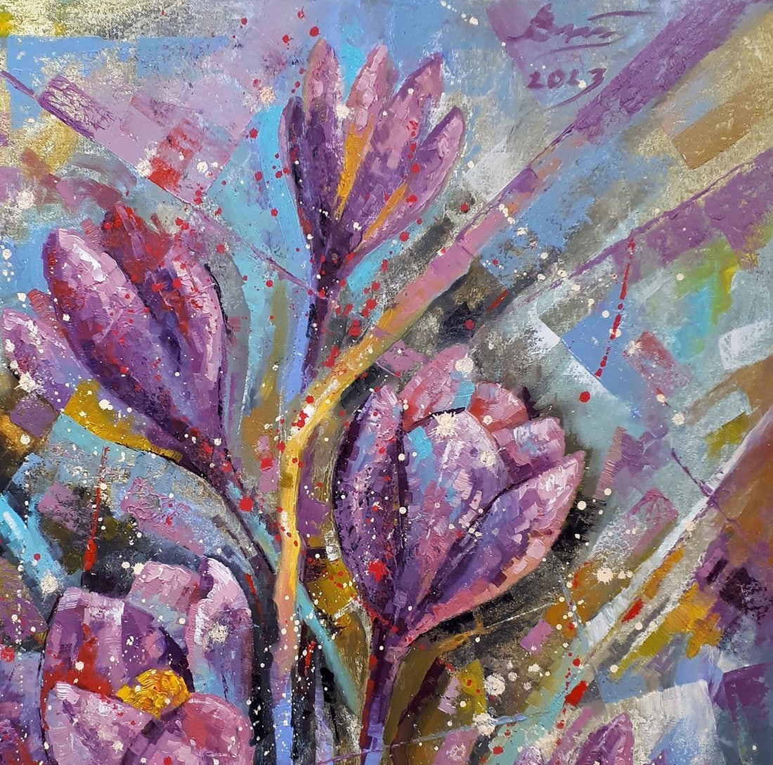 Oil painting Crocuses in March Sergey Voichenko - 5
