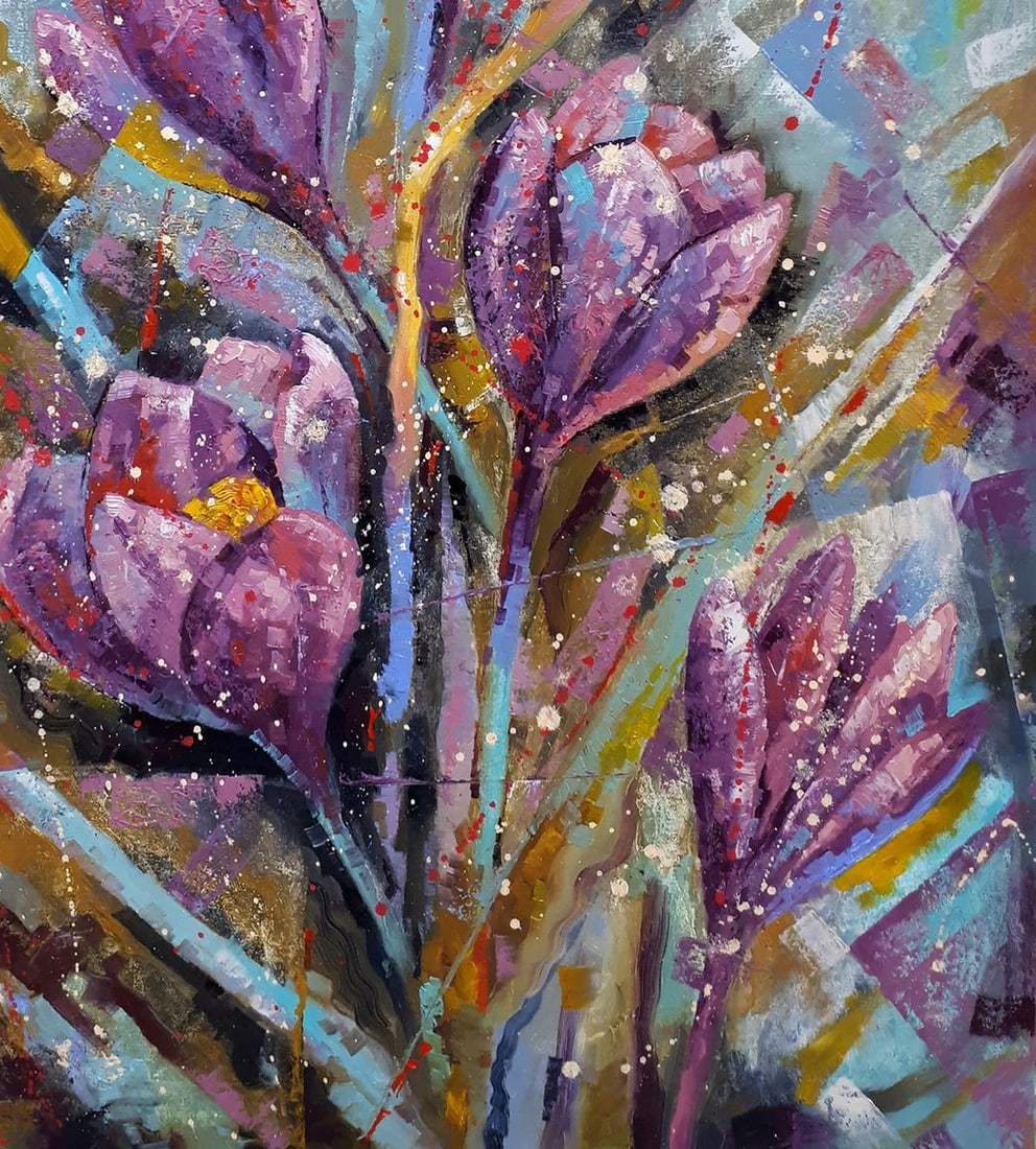 Oil painting Crocuses in March Sergey Voichenko - 7