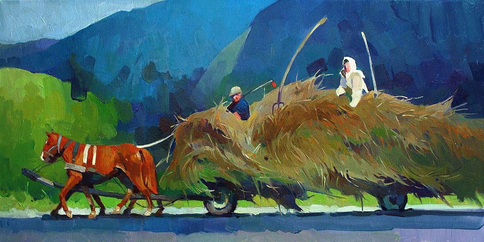 Oil painting Once upon a time in the mountains Anastasia Yaroshevich: Title: Oil painting Once upon a time in the mountains Anastasia Yaroshevich Description: 31YARO Painter: Anastasia Yaroshevich Size: 30x60 cm/11.81x23.62 inches Components: oil, canvas Original painti