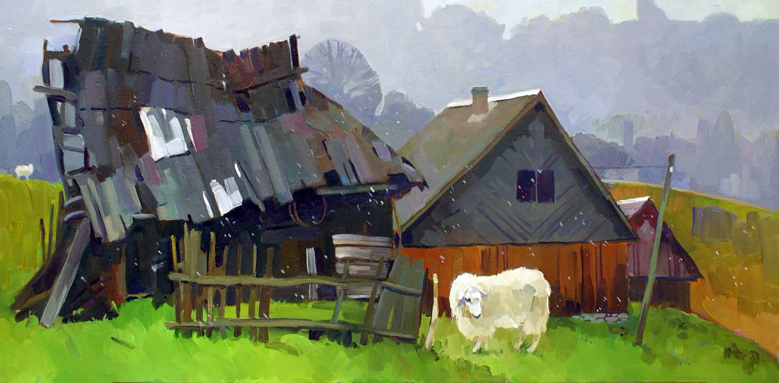 Oil painting First snow Anastasia Yaroshevich: Title: Oil painting First snow Anastasia Yaroshevich Description: 38YARO Painter: Anastasia Yaroshevich Size: 40x80 cm/15.74x31.49 inches Components: oil, canvas Original painting CONDITION: excellent