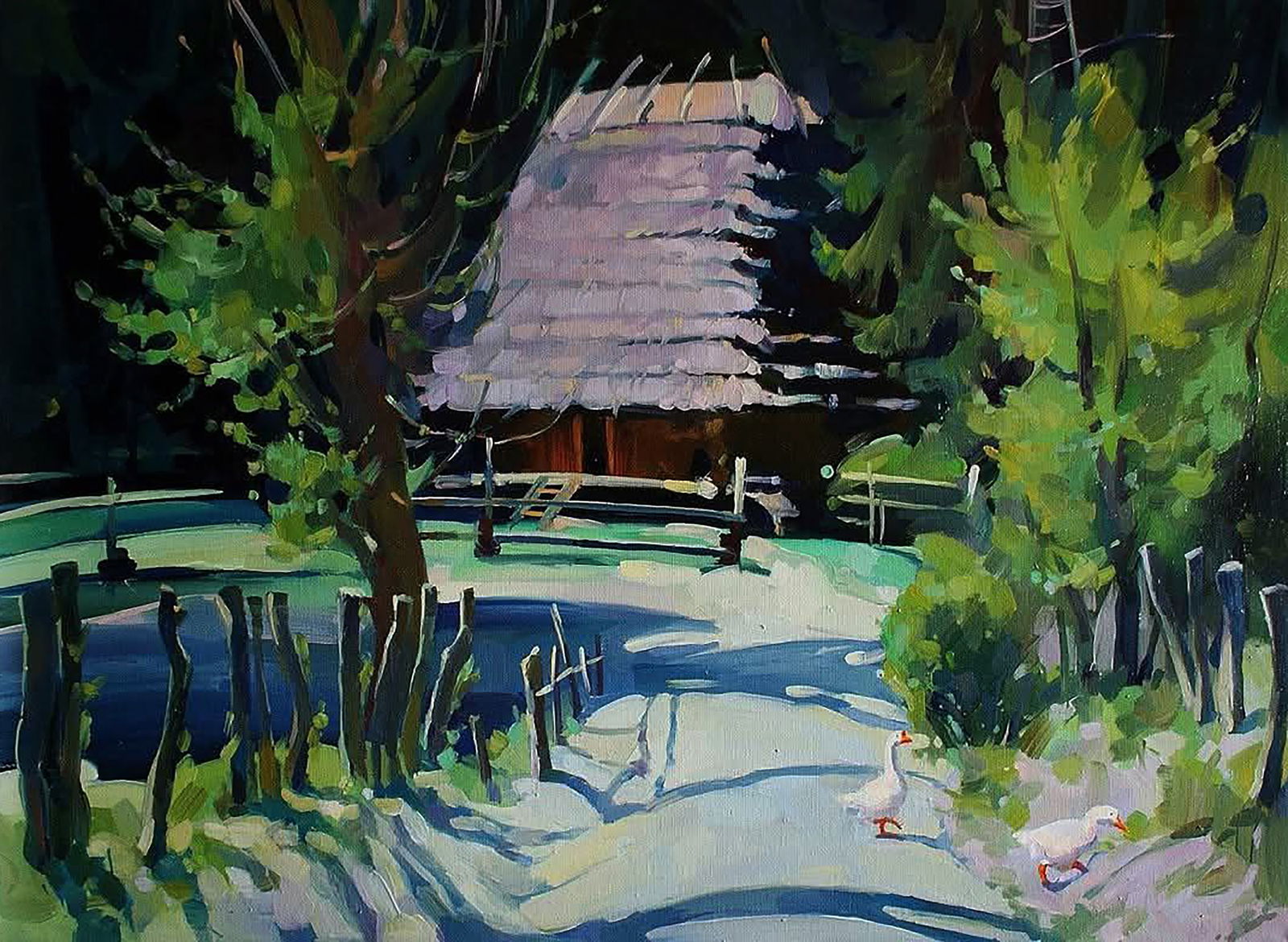 Oil painting In the village Anastasia Yaroshevich: Title: Oil painting In the village Anastasia Yaroshevich Description: 65YARO Painter: Anastasia Yaroshevich Size: 50x70 cm/19.68x27.55 inches Components: oil, canvas Original painting CONDITION: excel