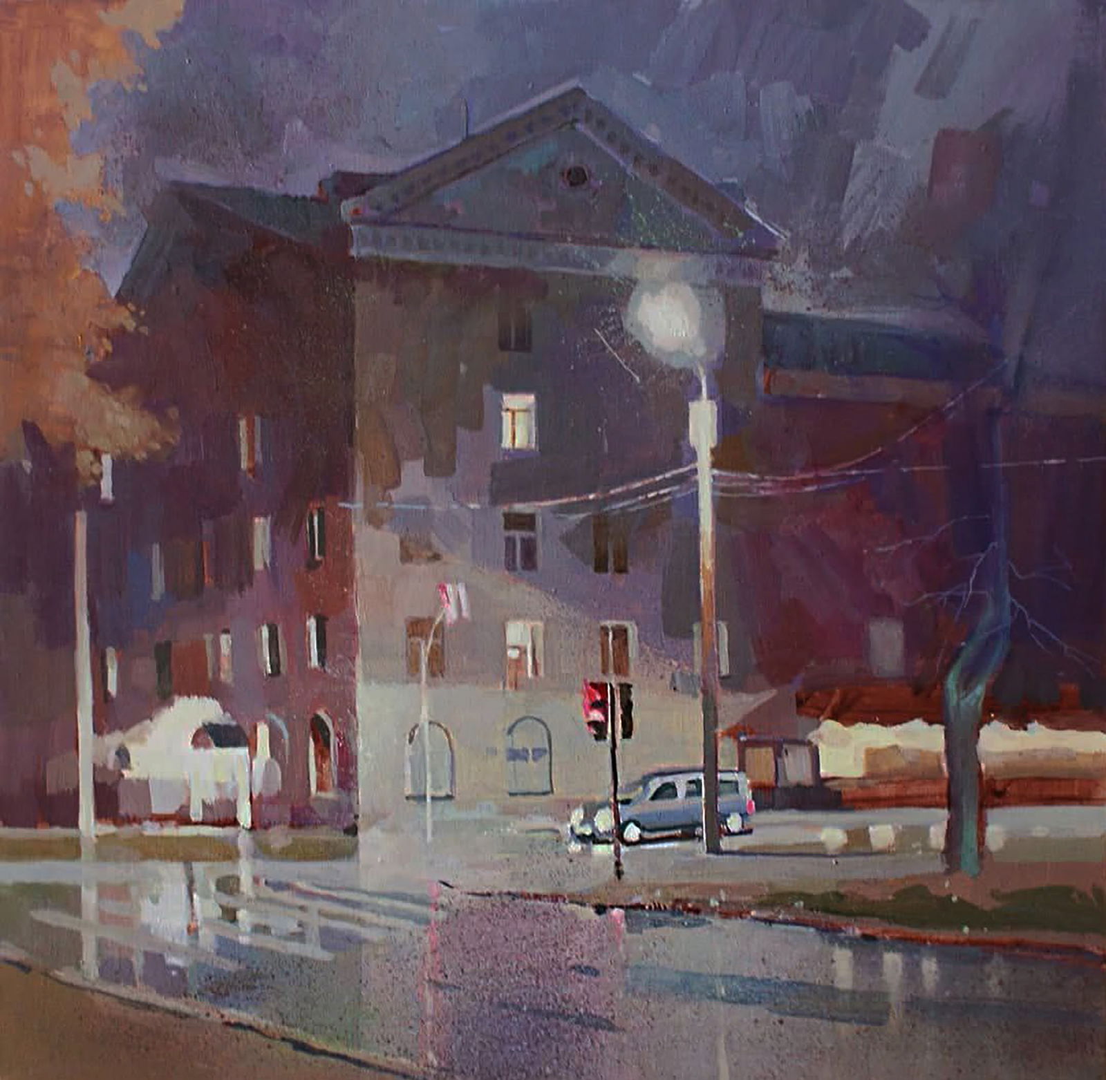 Oil painting Rain at the crossroads Anastasia Yaroshevich: Title: Oil painting Rain at the crossroads Anastasia Yaroshevich Description: 66YARO Painter: Anastasia Yaroshevich Size: 40x40 cm/15.74x15.74 inches Components: oil, canvas Original painting CONDITIO