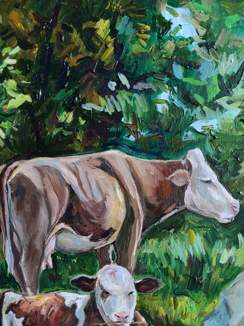 Oil painting Carefree cows with a stone Oksana Sklym - 10
