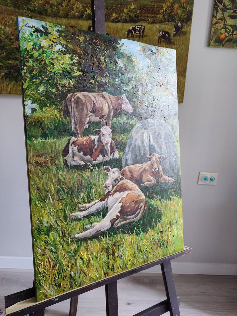 Oil painting Carefree cows with a stone Oksana Sklym - 3