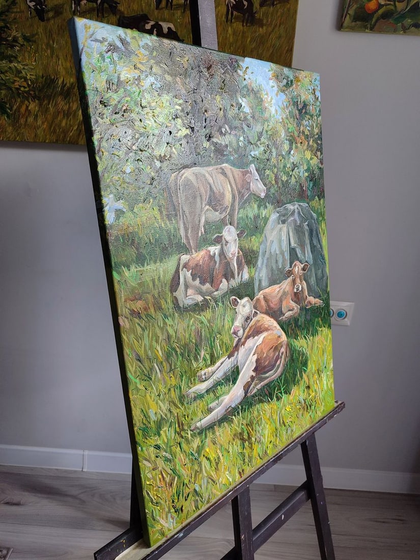 Oil painting Carefree cows with a stone Oksana Sklym - 4