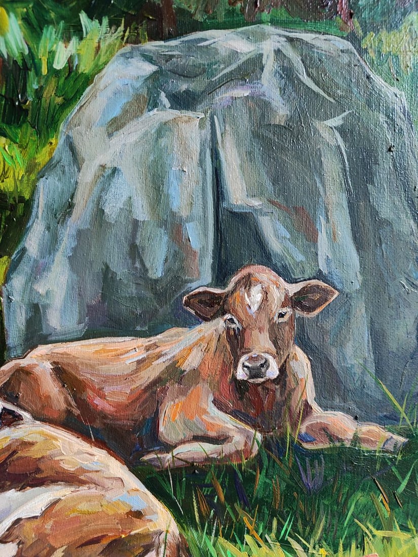 Oil painting Carefree cows with a stone Oksana Sklym - 8