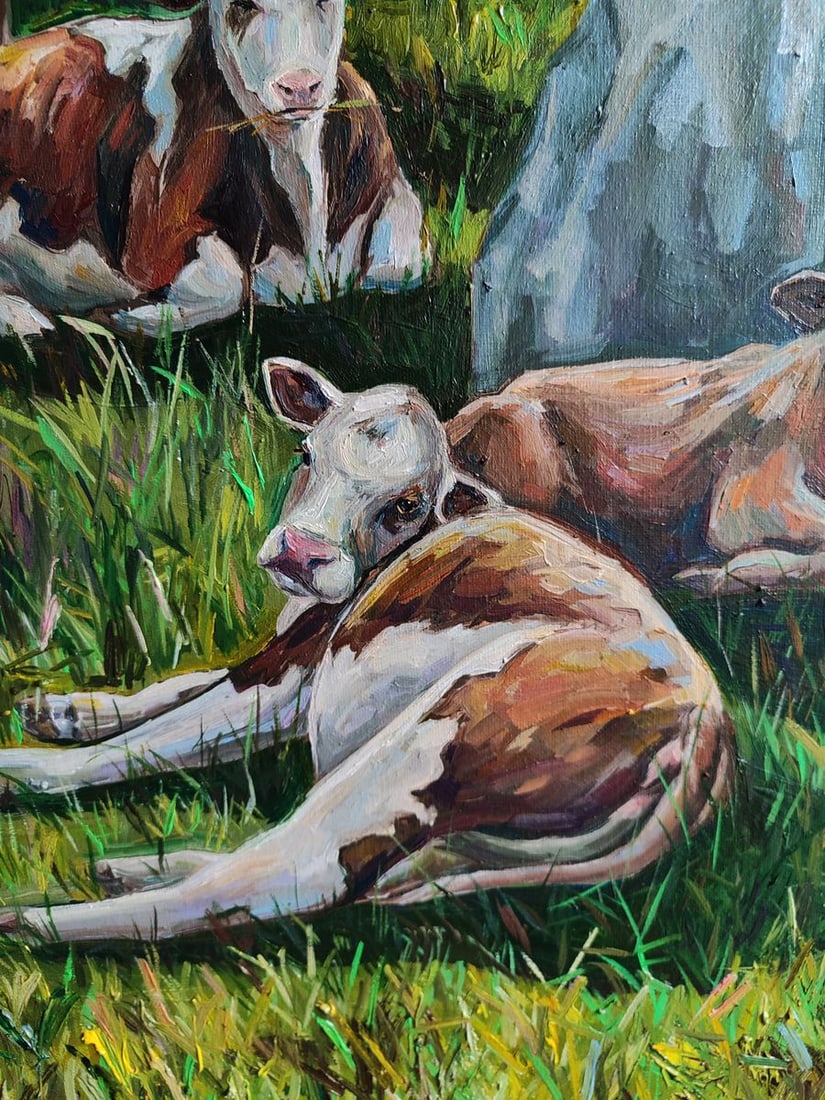 Oil painting Carefree cows with a stone Oksana Sklym - 9