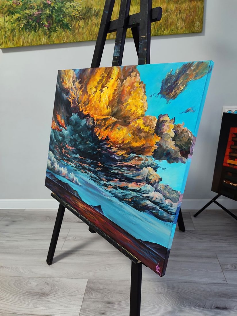 Acrylic painting Fiery daytime clouds Oksana Sklym - 3