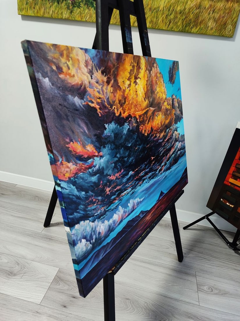 Acrylic painting Fiery daytime clouds Oksana Sklym - 4