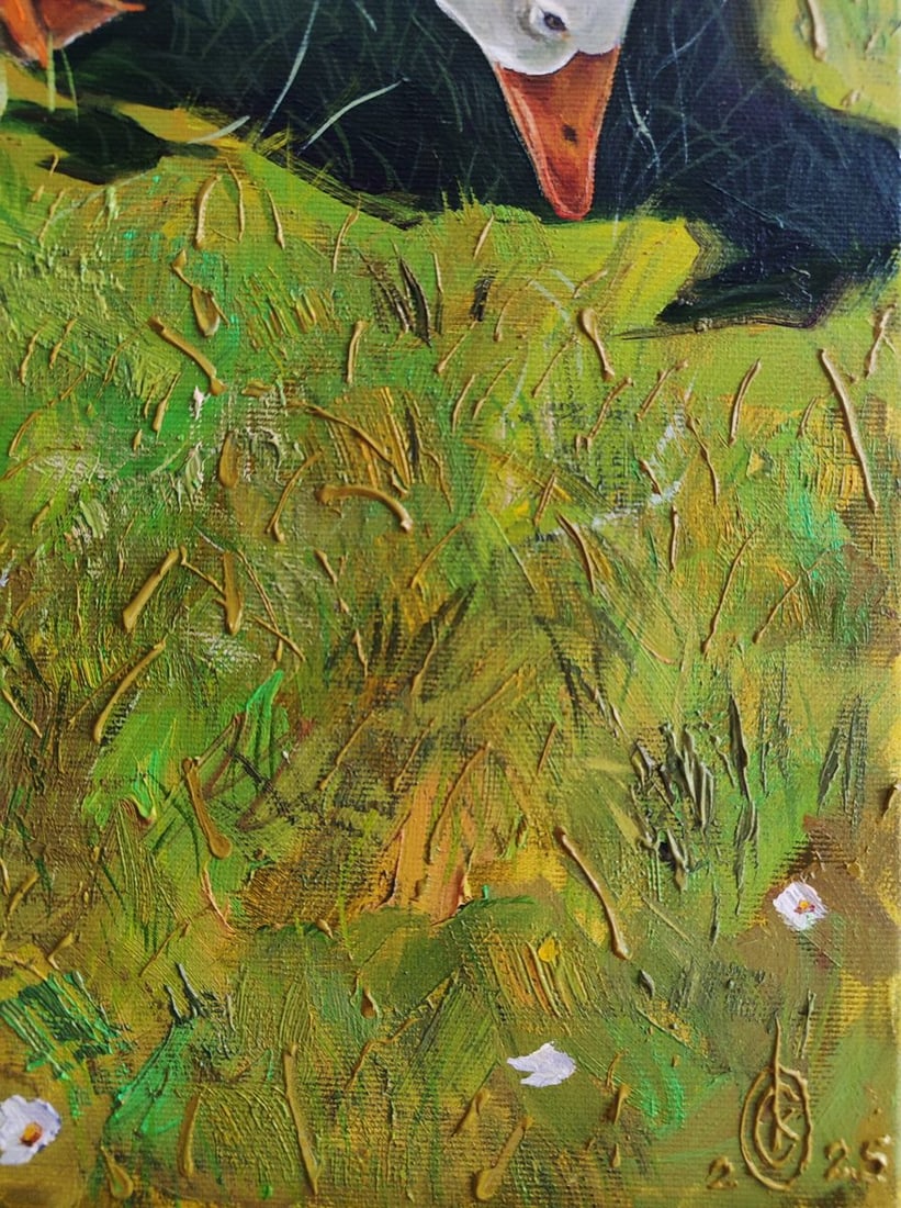 Oil painting Geese's afternoon lunch Oksana Sklym - 11