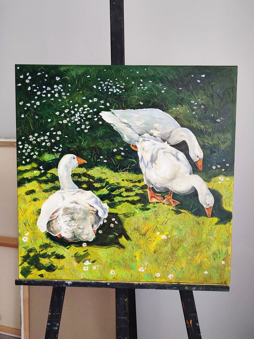 Oil painting Geese's afternoon lunch Oksana Sklym - 2