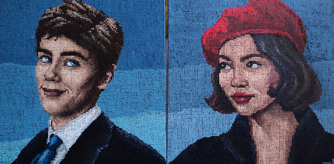 Oil painting Portrait of a young couple Oksana Sklym: Title: Oil painting Portrait of a young couple Oksana Sklym Description: 19SKLIM Painter: Oksana Sklym Size: 60x120 cm/23.62x47.24 inches Components: oil, canvas Original painting - Diptych CONDITION: