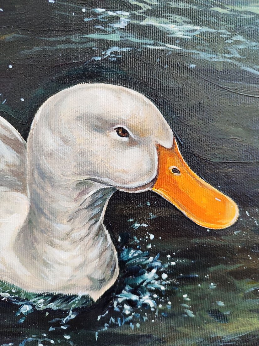 Oil painting Ducks are swimming in the lake Oksana Sklym - 11