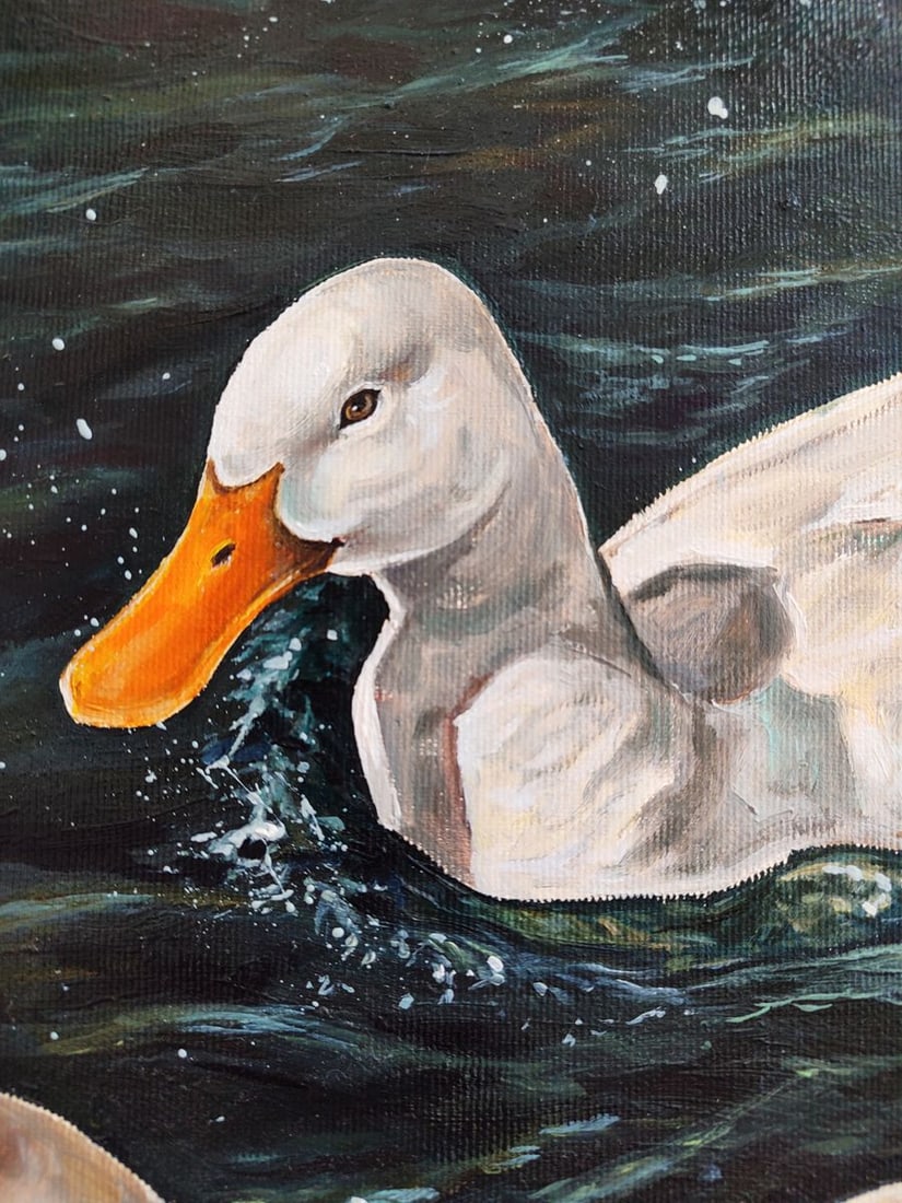 Oil painting Ducks are swimming in the lake Oksana Sklym - 9