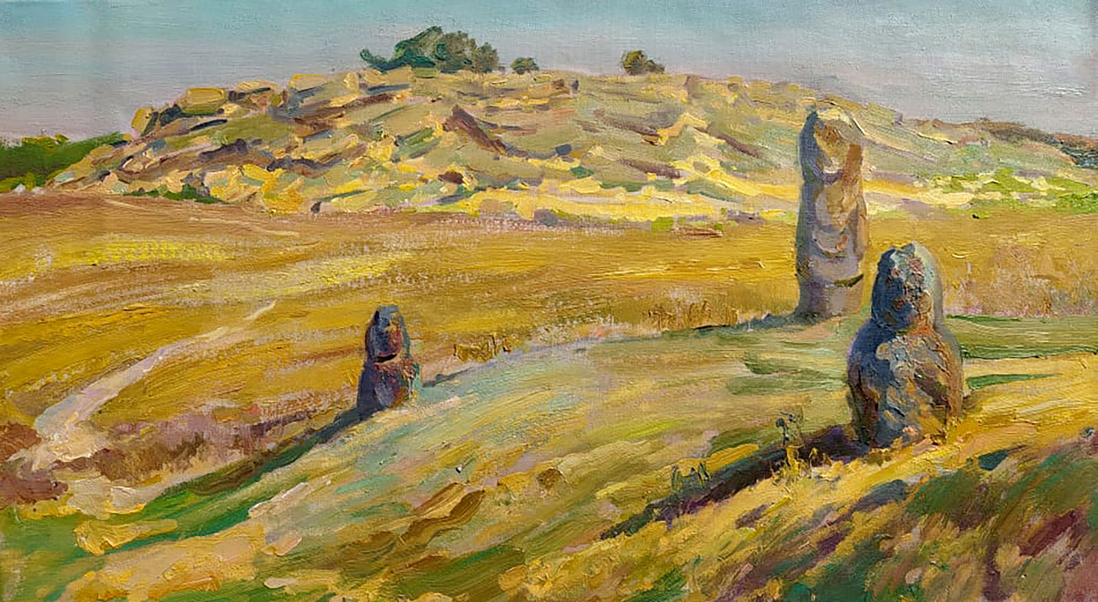 Oil painting Stone grave Leonid Pavlenko: Title: Oil painting Stone grave Leonid Pavlenko Description: 42PAVL Painter: Leonid Pavlenko Size: 40x70 cm/15.74x27.55 inches Components: oil, canvas Original painting CONDITION: excellent ARTIST: Bo