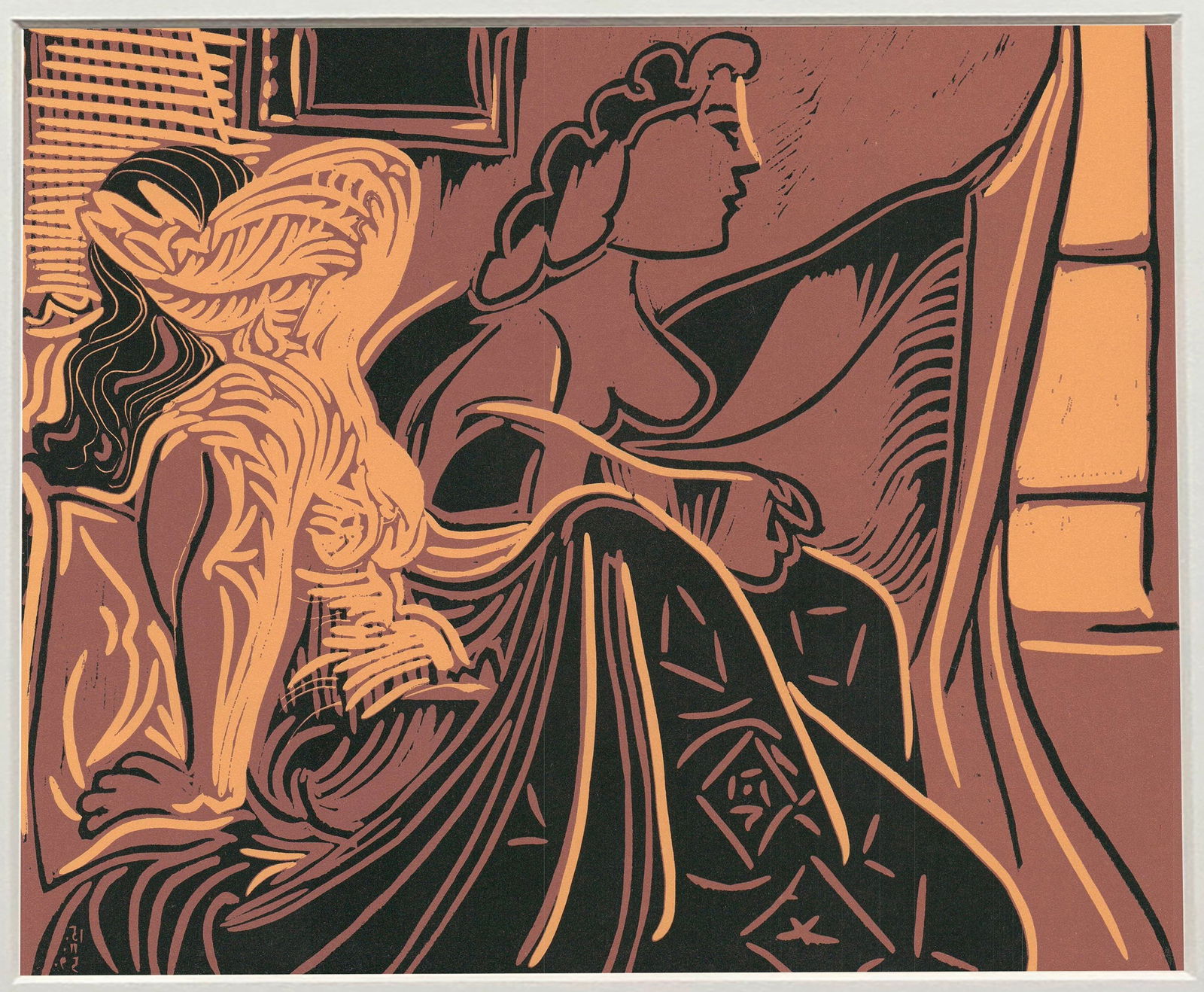 Pablo Picasso - Deux Femmes Pres de la Fenetre - 1971 Linocut 7.75" x 9.5" - 2