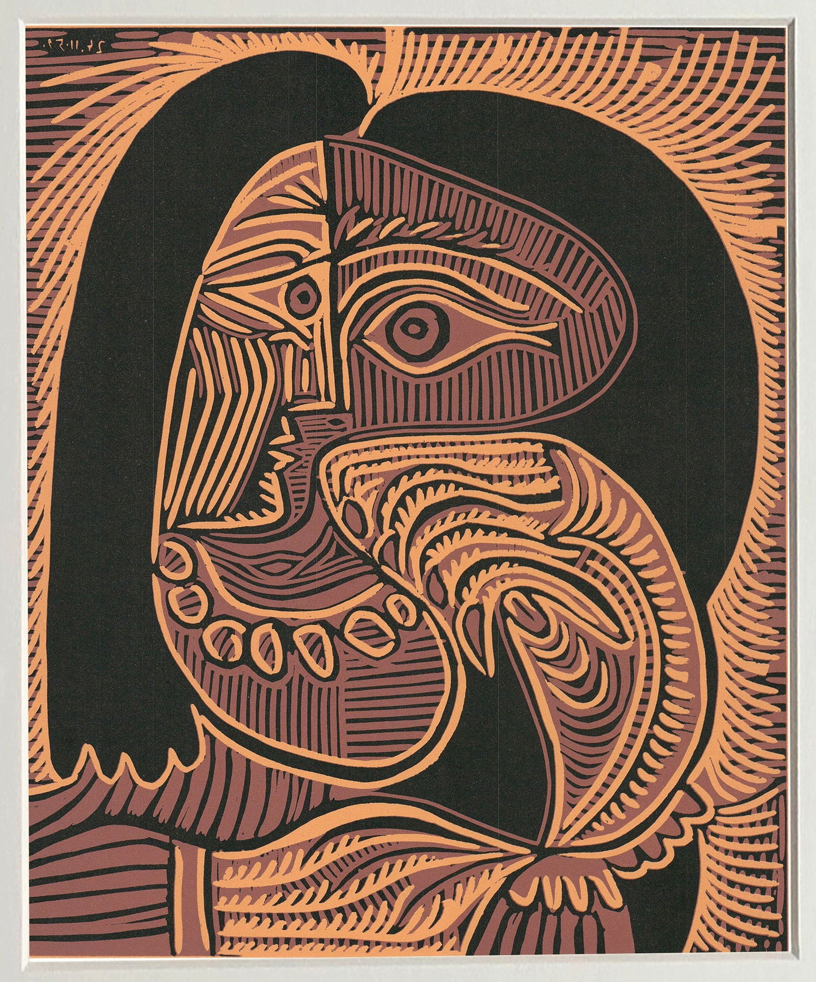 Pablo Picasso - Femme au Collier - 1971 Linocut 9.5" x 8" - 2