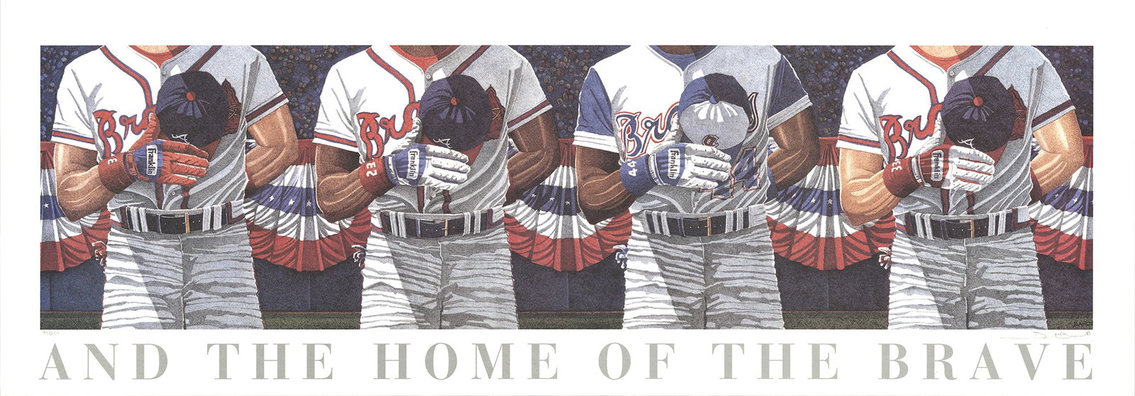 Dwight Baird - Home Of The Brave - 1994 Offset Lithograph - SIGNED 14" x 40": Title: Dwight Baird - Home Of The Brave - 1994 Offset Lithograph - SIGNED 14" x 40" Description: "Home Of The Brave" by Dwight Baird, 1994 Signed Offset Lithograph. Paper size is 14 x 40 inches, with
