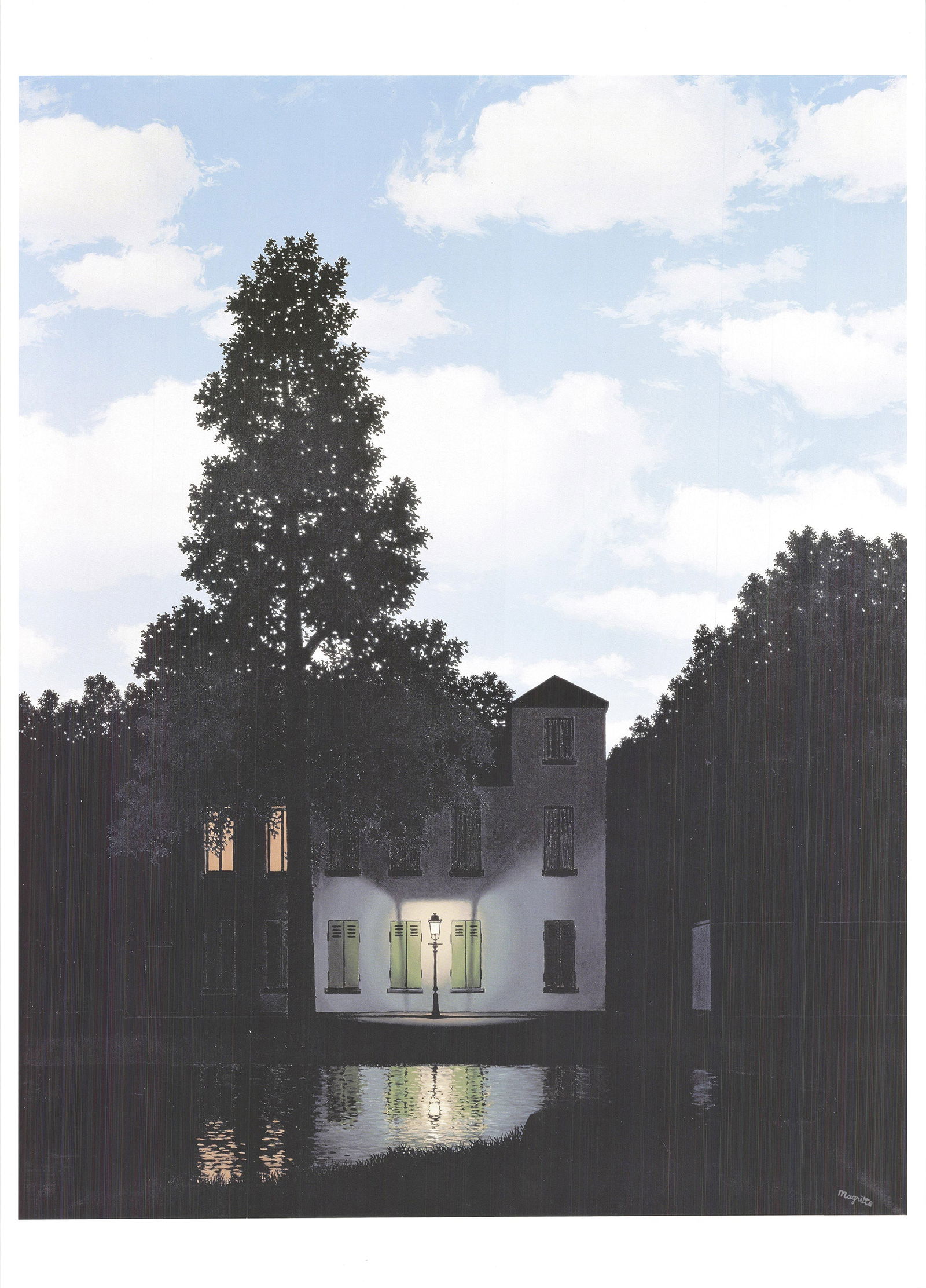 Rene Magritte - L'Empire des Lumieres - 2014 Offset Lithograph 27.5" x 19.75": Title: Rene Magritte - L'Empire des Lumieres - 2014 Offset Lithograph 27.5" x 19.75" Description: "L'Empire des Lumieres" by Rene Magritte, 2014 Unsigned Offset Lithograph. Paper size is 27.5 x 19.75