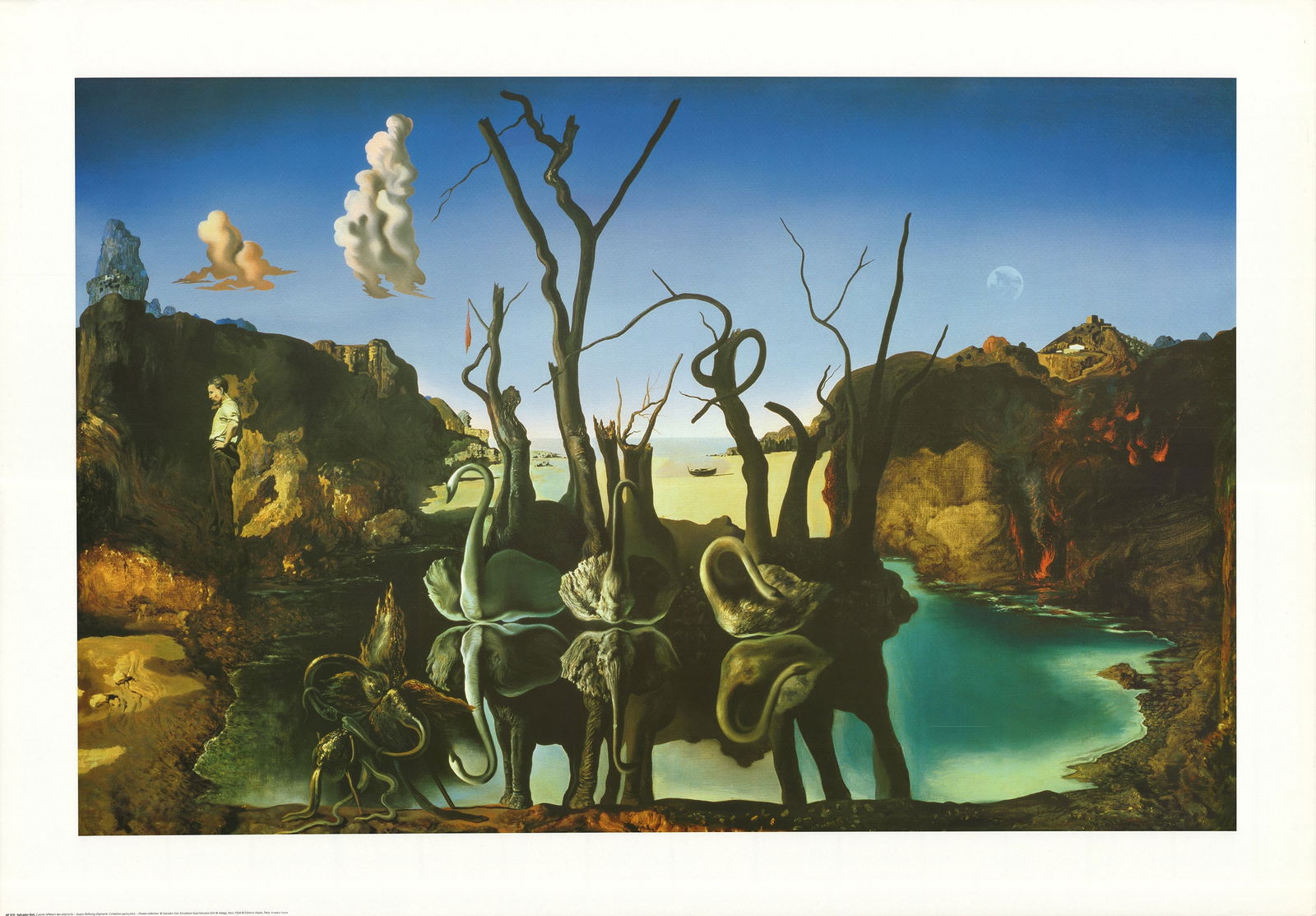 Salvador Dali - Swans Reflecting Elephants - 1994 Offset Lithograph 27.5" x 39.25": Title: Salvador Dali - Swans Reflecting Elephants - 1994 Offset Lithograph 27.5" x 39.25" Description: "Swans Reflecting Elephants" by Salvador Dali, 1994 Unsigned Offset Lithograph. Paper size is 27.