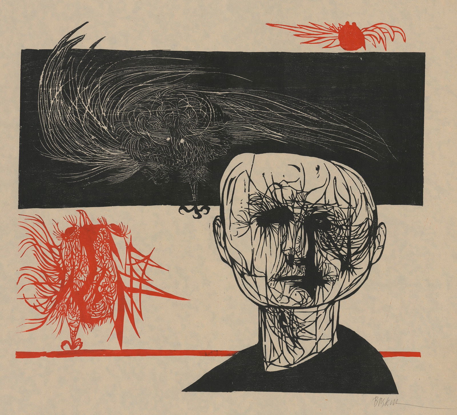 Leonard Baskin - The Tormented One - 1953 Woodblock - SIGNED 25.75" x 34" - 3