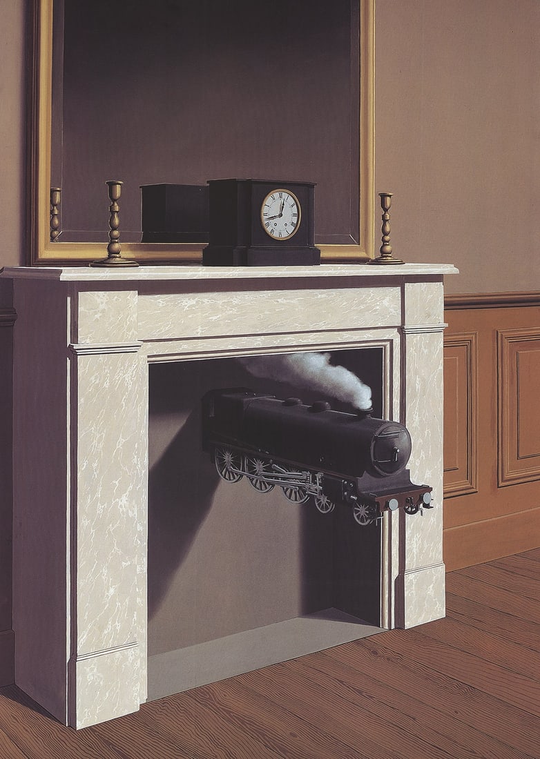 Rene Magritte - Time Transfixed - 2014 Offset Lithograph 27.5" x 19.5": Title: Rene Magritte - Time Transfixed - 2014 Offset Lithograph 27.5" x 19.5" Description: "Time Transfixed" by Rene Magritte, 2014 Unsigned Offset Lithograph. Paper size is 27.5 x 19.5 inches, with a