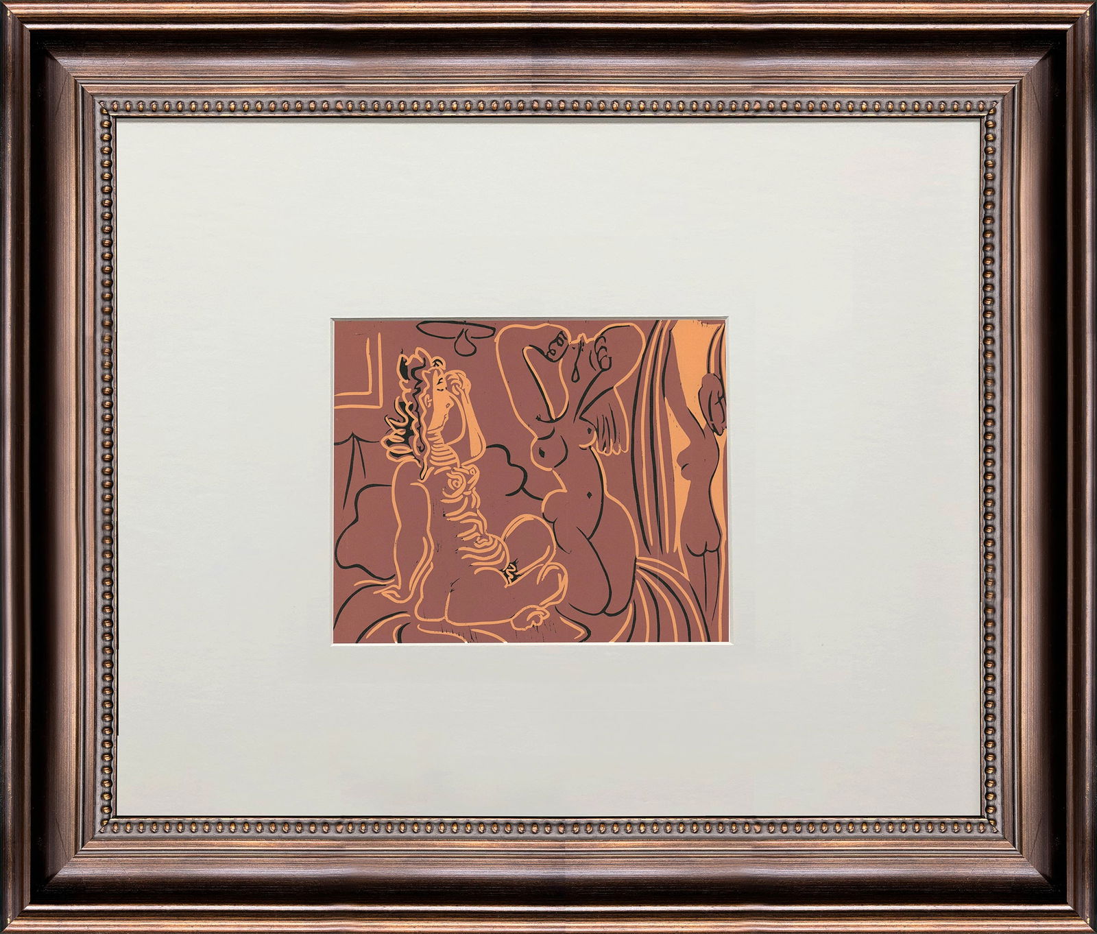 Pablo Picasso - Trois Femmes - 1971 Linocut 7.75" x 9.5": Title: Pablo Picasso - Trois Femmes - 1971 Linocut 7.75" x 9.5" Description: "Trois Femmes" by Pablo Picasso, 1971 Unsigned Linocut. Paper size is 7.75 x 9.5 inches, with an image size of 7.75 x 9.5 i