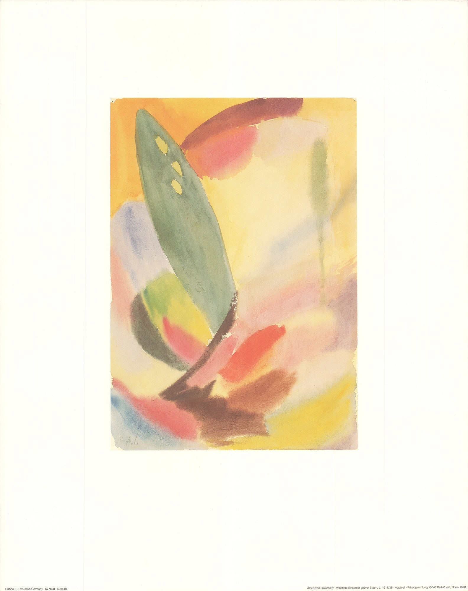 Alexej von Jawlensky - Variation: Lonely Green Tree - 1998 Offset Lithograph 19.75" x 15.75": Title: Alexej von Jawlensky - Variation: Lonely Green Tree - 1998 Offset Lithograph 19.75" x 15.75" Description: "Variation: Lonely Green Tree" by Alexej von Jawlensky, 1998 Unsigned Offset Lithograph