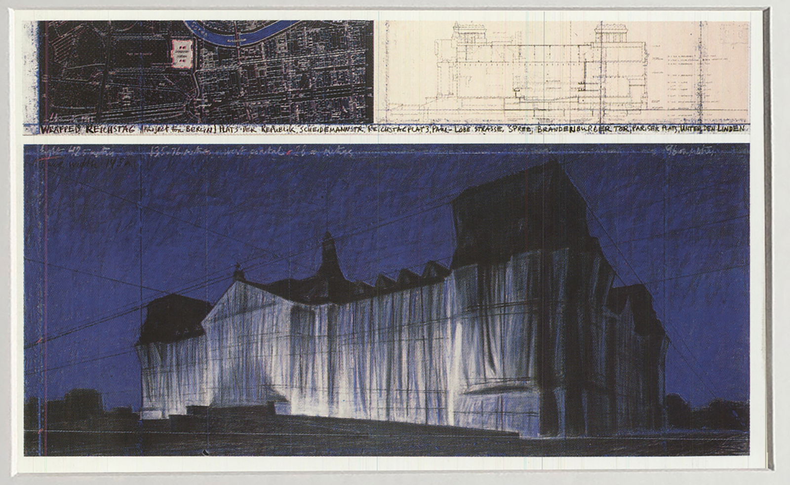 Javacheff Christo - Wrapped Reichstag, Project for Berlin - 1992 Offset Lithograph 4.25" x 6" - 2
