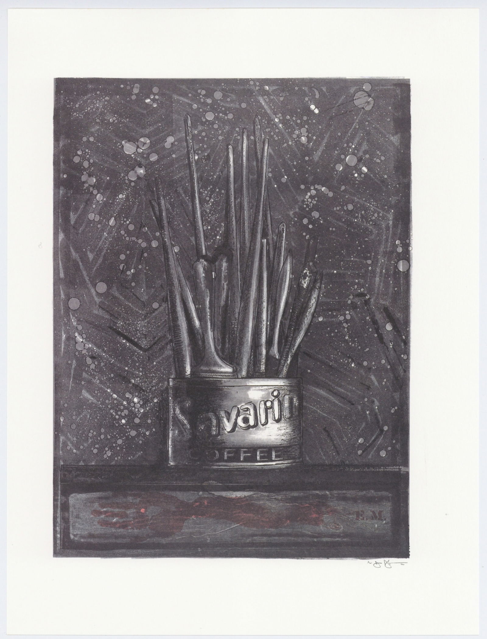 Jasper Johns "Savarin" 1982: Title: Jasper Johns "Savarin" 1982 Description: Medium: offset lithograph (after the monotype). This is an offset lithograph reproducing one of Jasper Johns' Savarin monotypes, and it was printed by N