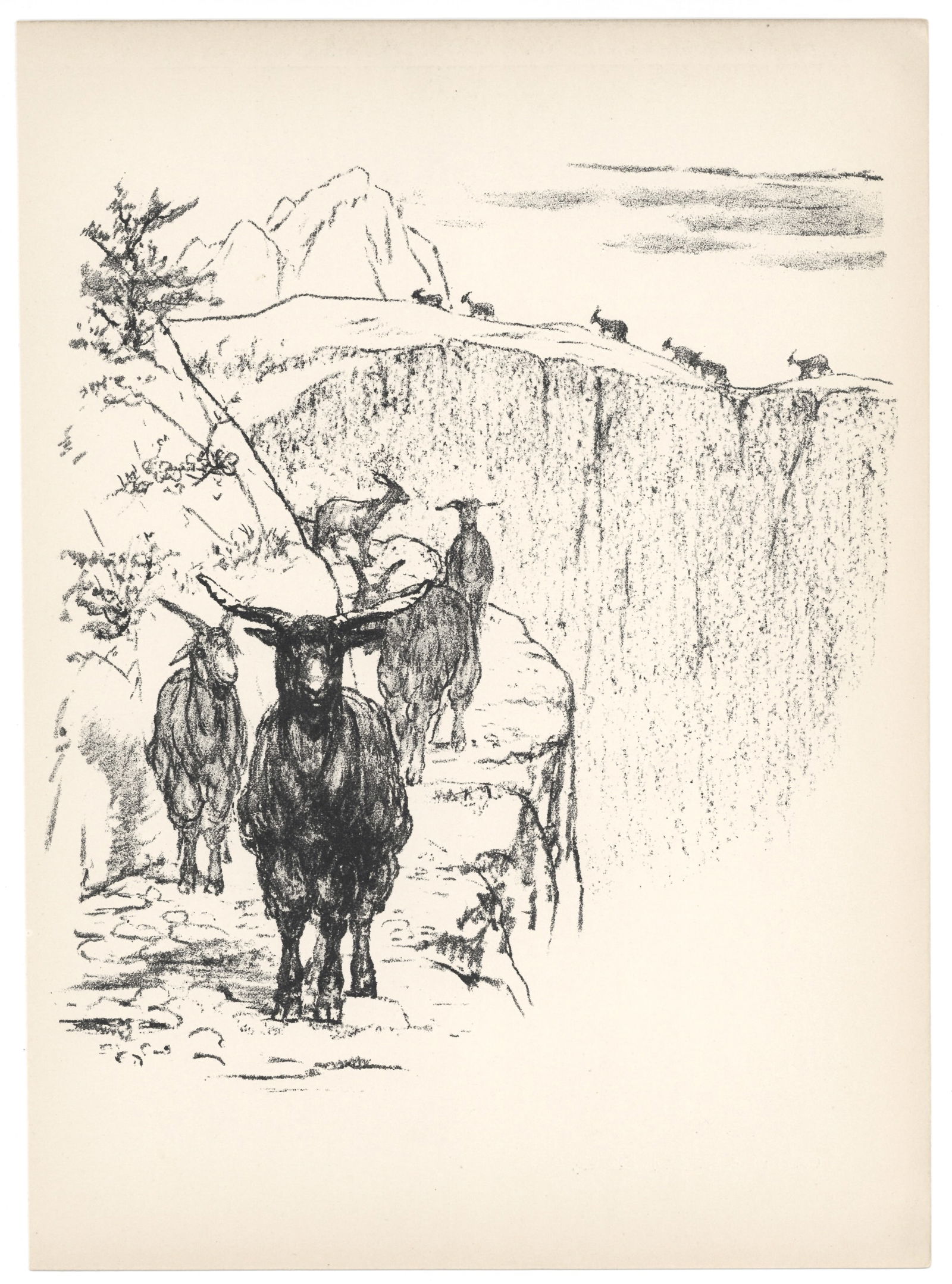 August Gaul original lithograph "Goats" (Ziegen): Title: August Gaul original lithograph "Goats" (Ziegen) Description: Medium: original lithograph. Printed in 1920 on smooth wove paper for the Deutsche Graphiker der Gegenwart portfolio, and published