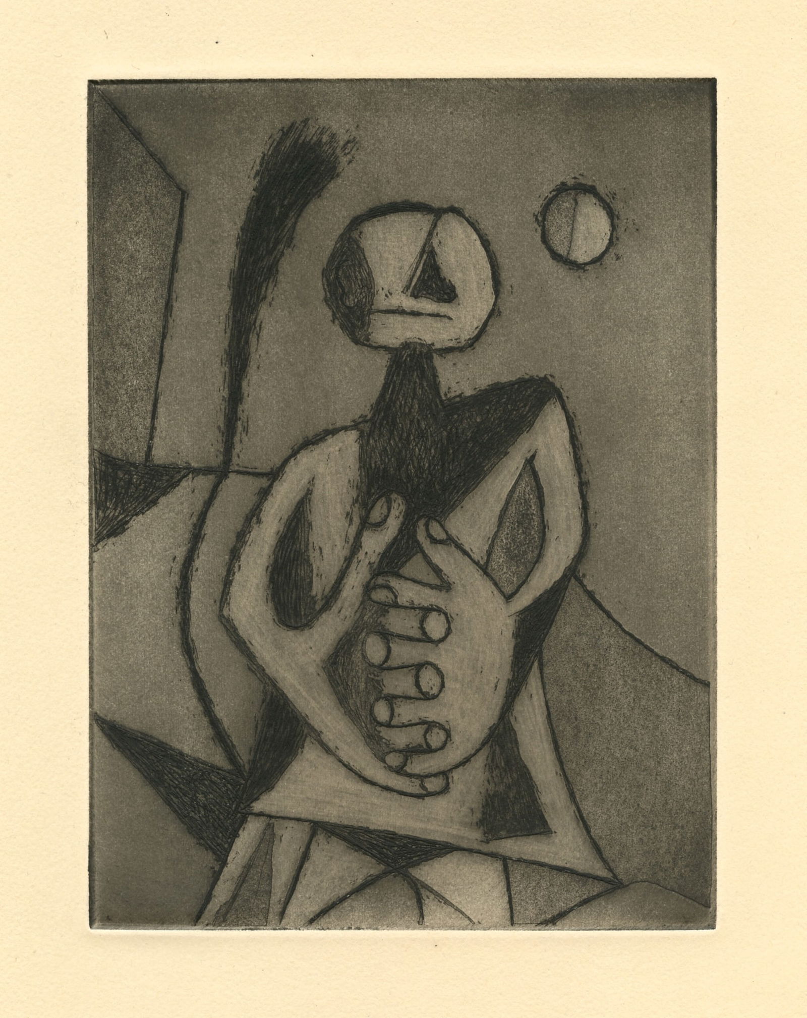 Rufino Tamayo original etching "Hombre contemplando la luna": Title: Rufino Tamayo original etching "Hombre contemplando la luna" Description: Medium: original etching and aquatint. Printed in 1947 on Velin de Hollande paper and published in New York by the