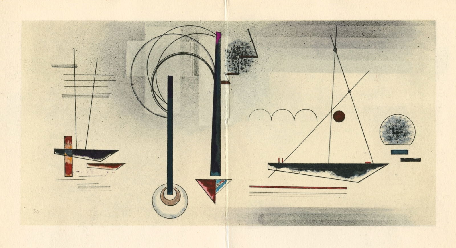 Wassily Kandinsky pochoir "Zwei Vertikale": Title: Wassily Kandinsky pochoir "Zwei Vertikale" Description: Medium: pochoir (after the watercolor). Printed in Paris in 1959 by Jacomet and published by the Galerie Berggruen. Image size: 3 7/8 x