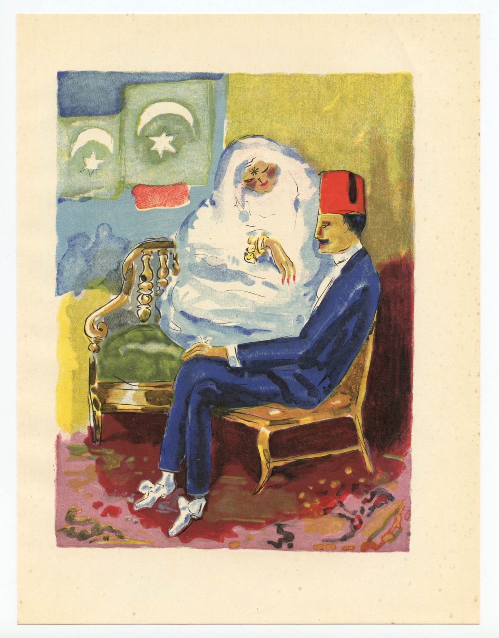 Kees van Dongen engraving for "Mille Nuits": Title: Kees van Dongen engraving for "Mille Nuits" Description: Medium: wood engraving (after the watercolor). Printed in Paris in 1955 at the atelier Coulouma for "Mille nuits et une nuit" (1001 Nigh