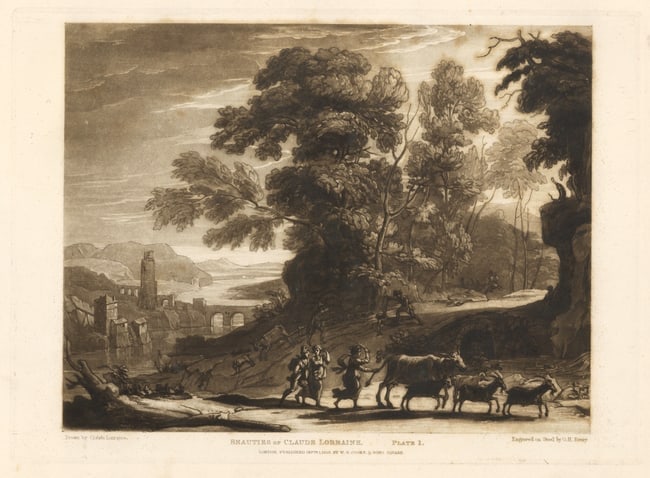 Beauties of Claude Lorrain mezzotint Plate 1: Title: Beauties of Claude Lorrain mezzotint Plate 1 Description: Medium: etching, engraving and mezzotint (after Claude Lorrain). This lovely impression on wove paper was engraved by G.H. Every for