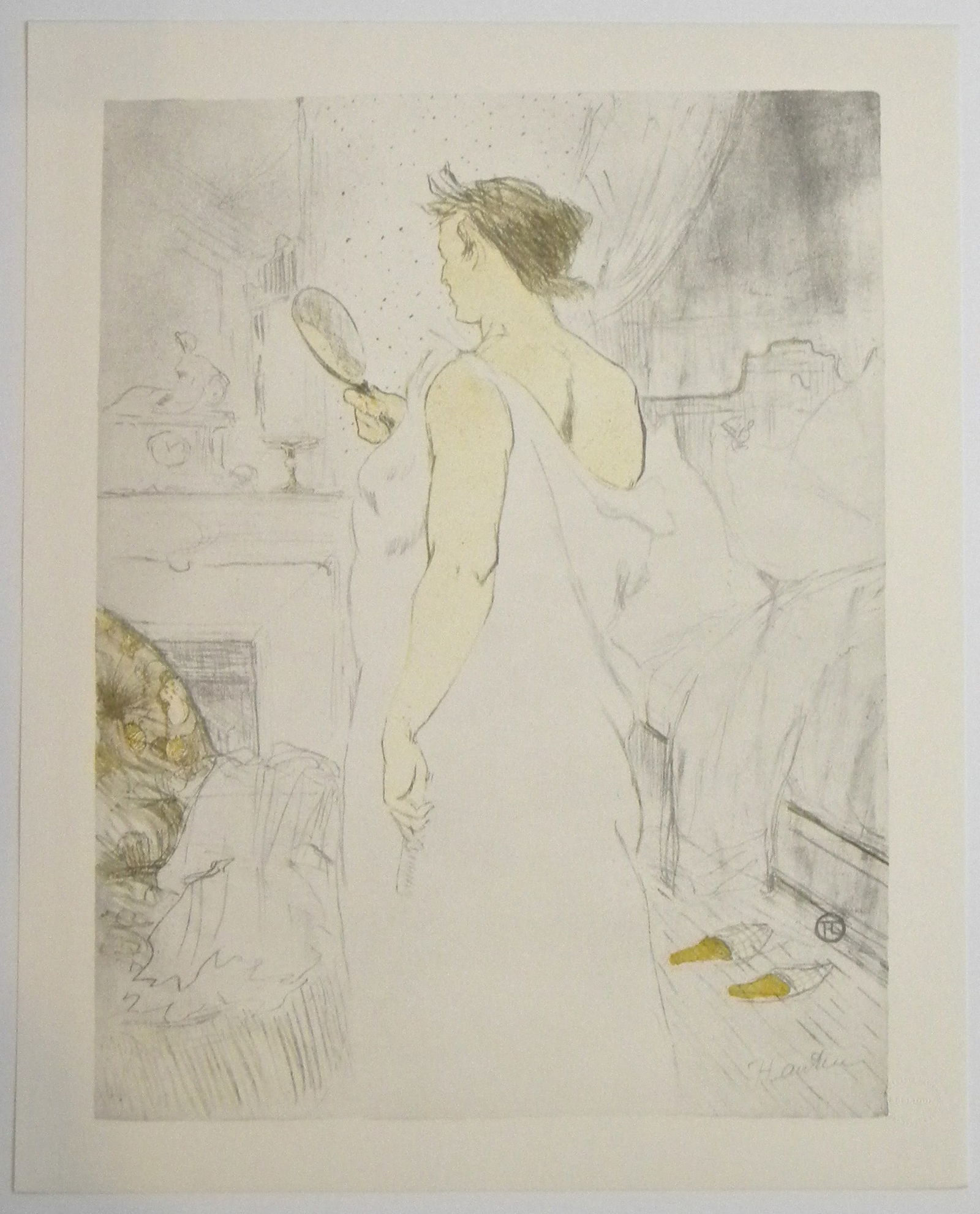 Toulouse-Lautrec lithograph "Devant la glace" Elles: Title: Toulouse-Lautrec lithograph "Devant la glace" Elles Description: Medium: lithograph (after the original). In 1896 Toulouse-Lautrec executed his famous "Elles" portfolio; this is a beatiful