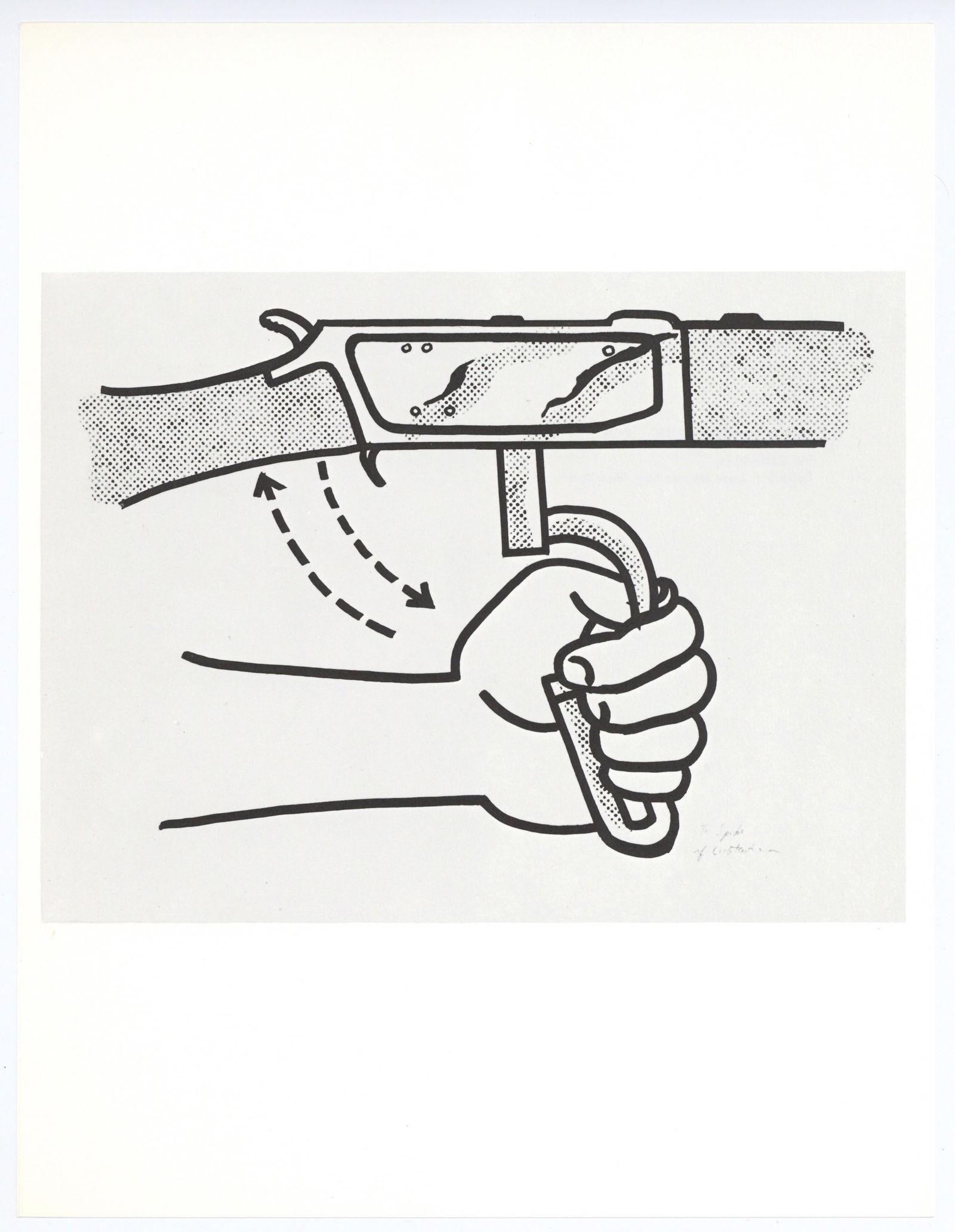 Roy Lichtenstein "Hand Loading Gun I": Title: Roy Lichtenstein "Hand Loading Gun I" Description: Medium: offset lithograph (after the drawing). This print is from the limited edition of 180 on J A Dessin wove paper. Printed in 1970 by Impr