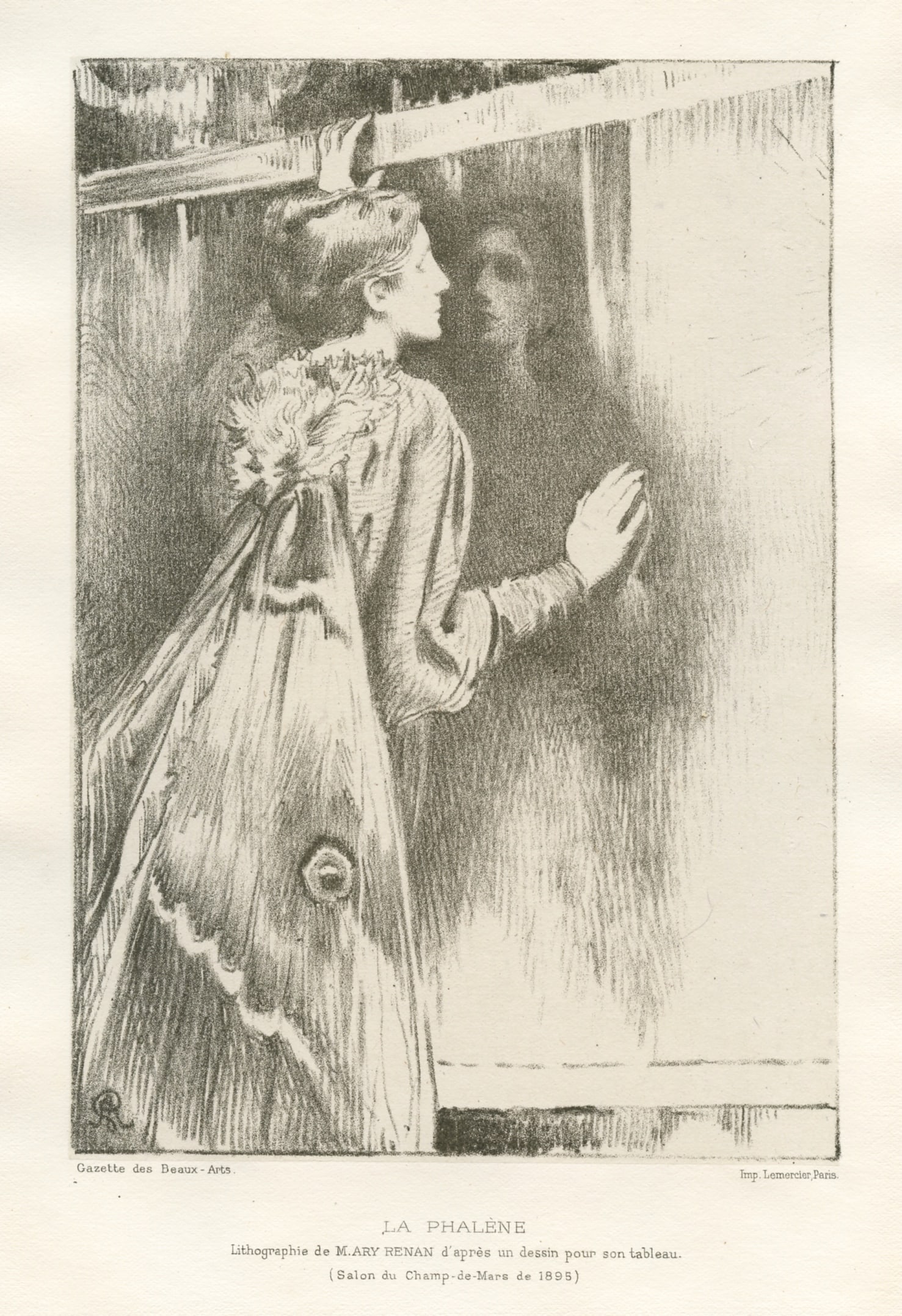Ary Renan original lithograph "La phalene" The Moth: Title: Ary Renan original lithograph "La phalene" The Moth Description: Medium: original lithograph. This fascinating work by Symbolist artist Ary Renan shows a young lady, perhaps personifying