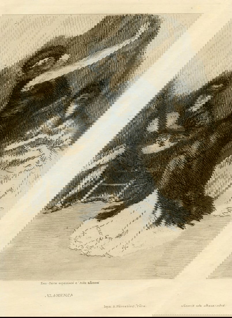 Alexandre Lunois original etching "Flamenca": Title: Alexandre Lunois original etching "Flamenca" Description: Medium: original etching. A rich impression printed on simili japon paper in 1912 by Alfred Porcabeuf and published in Paris by