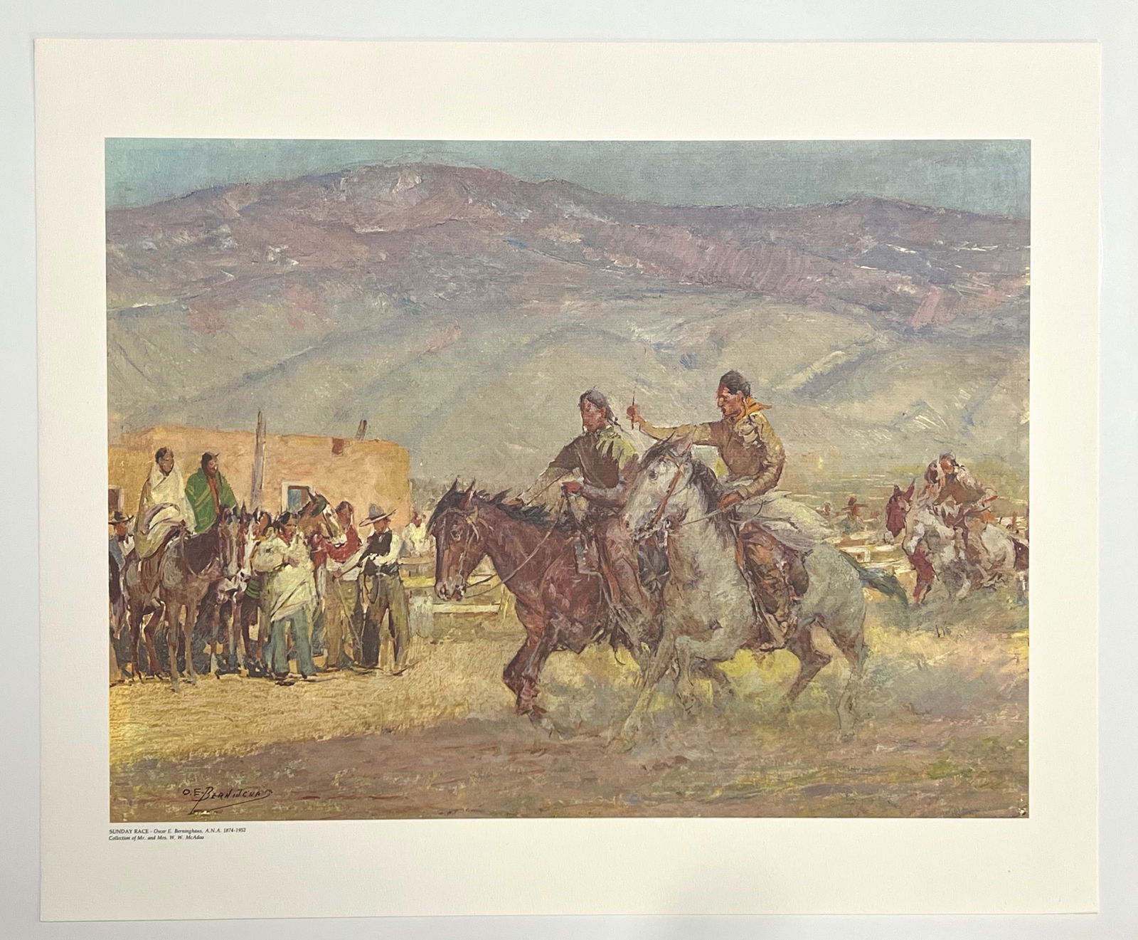 Oscar Edmund Berninghaus "Sunday Race" | Taos Society: Title: Oscar Edmund Berninghaus "Sunday Race" | Taos Society Description: Medium: offset lithograph (after the painting). Printed c. 1970 for the Taos Society of Artists portfolio. Size: 19 x 23 inche