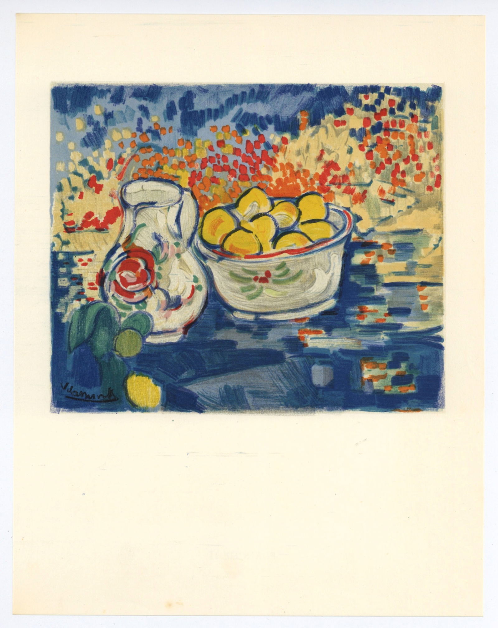 Maurice de Vlaminck "Still Life with Lemons" lithograph: Title: Maurice de Vlaminck "Still Life with Lemons" lithograph Description: Medium: lithograph. This lithograph (after the Vlaminck painting) was printed in Paris in 1958 by the Mourlot atelier and pu