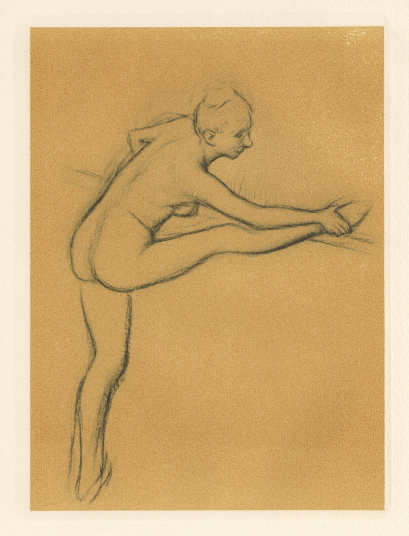 Edgar Degas "Danseuse a la barre": Title: Edgar Degas "Danseuse a la barre" Description: Medium: engraving (after the drawing). Printed on Vidalon wove paper and published in Paris in 1948 by Braun et Cie for a scarce portfolio. The pl