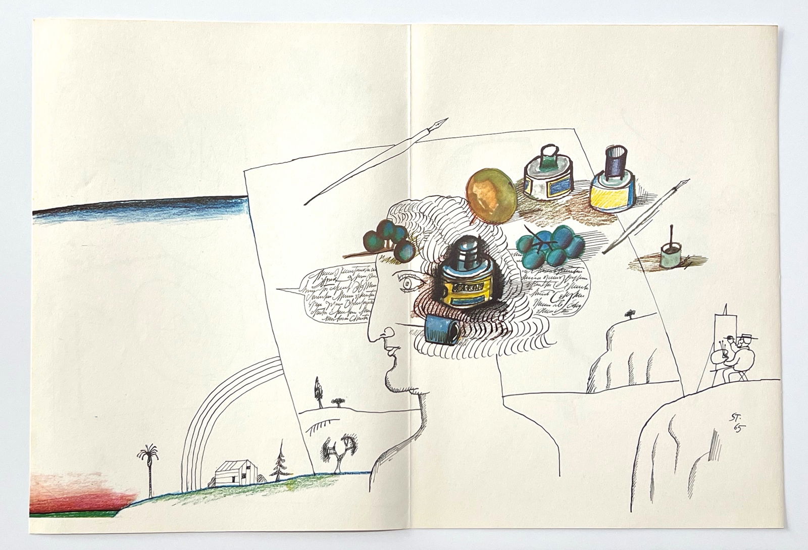 Saul Steinberg composition: Title: Saul Steinberg composition Description: Medium: offset lithograph (after the drawing). Printed in 1966 for the art revue Derriere le Miroir and published in Paris by the atelier Maeght. Size: 1